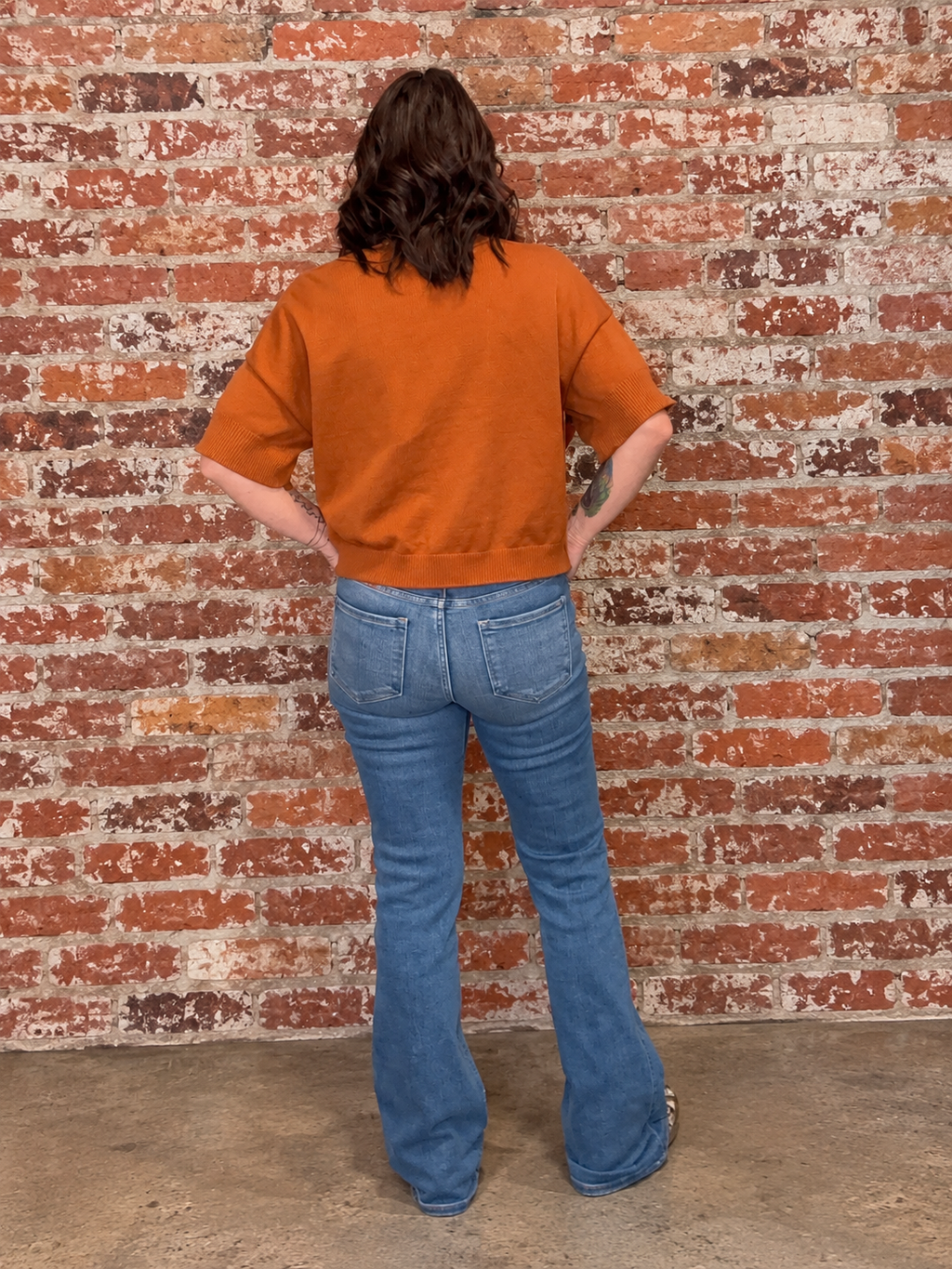 Risen Tummy Control High Rise Flare Contrast Stitch Jeans
