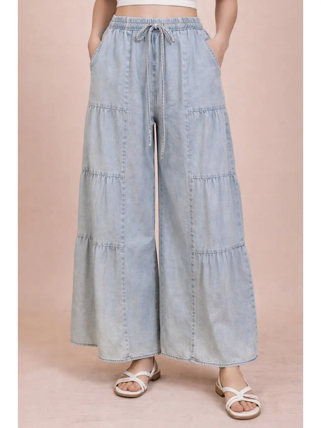 Very J Tiered Layers Mineral Washed Chambray Pants