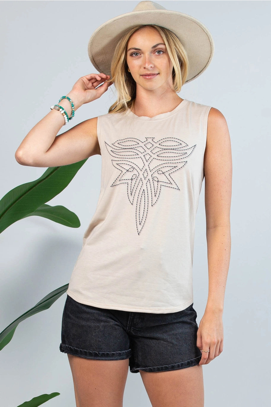 Boot Stitch Graphic Sleeveless Top