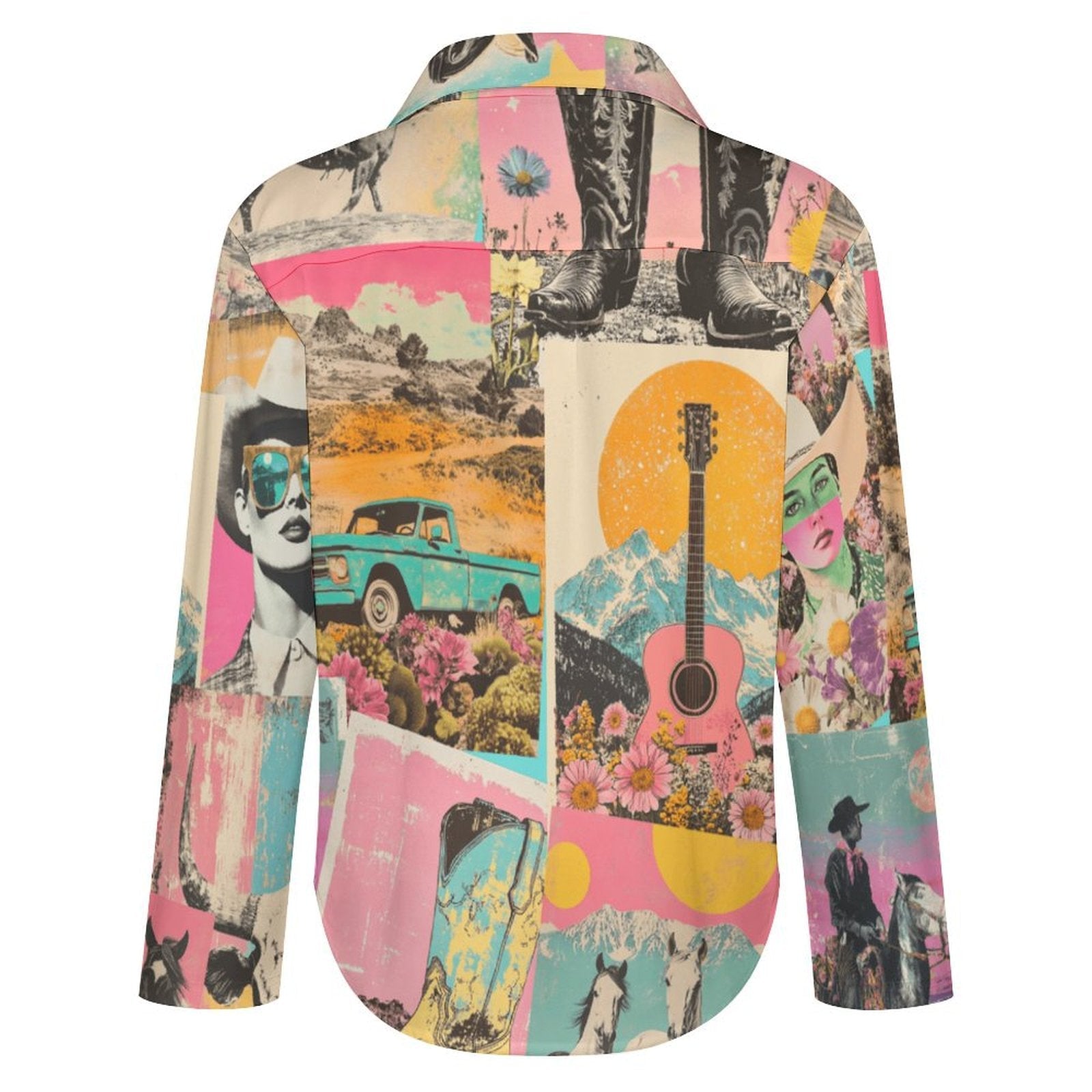 Baha Ranch Retro Pop Western Collage Button Up Shirt