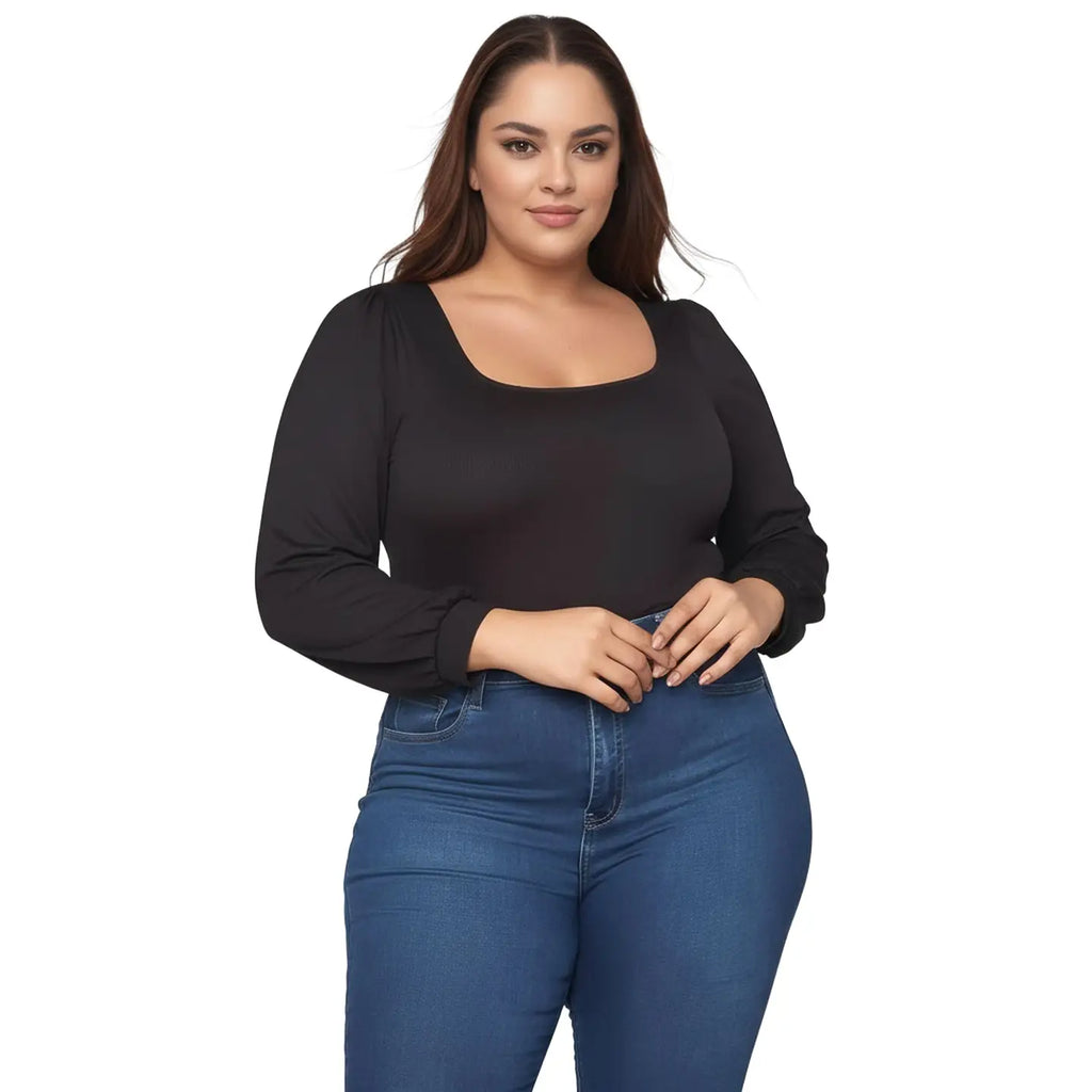 Plus Size Women's Ribbed Funnel Bodysuit