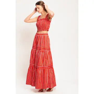 Red Stripe Smocked Skirt and Top Set from Flying Tomato
