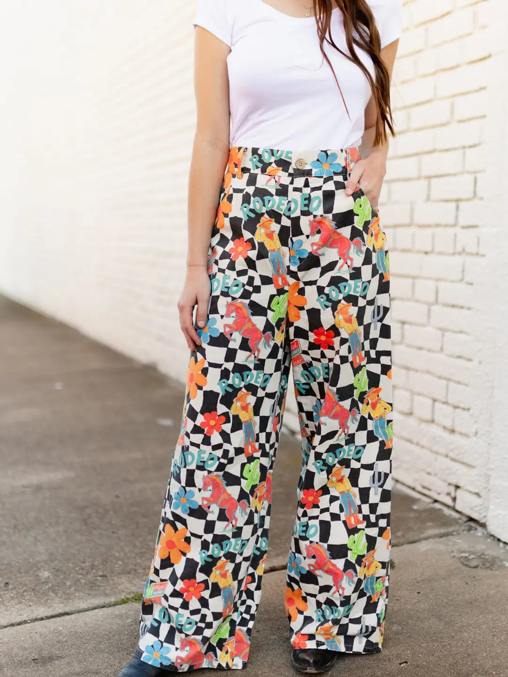Retro Neon Cowboy Check Pants