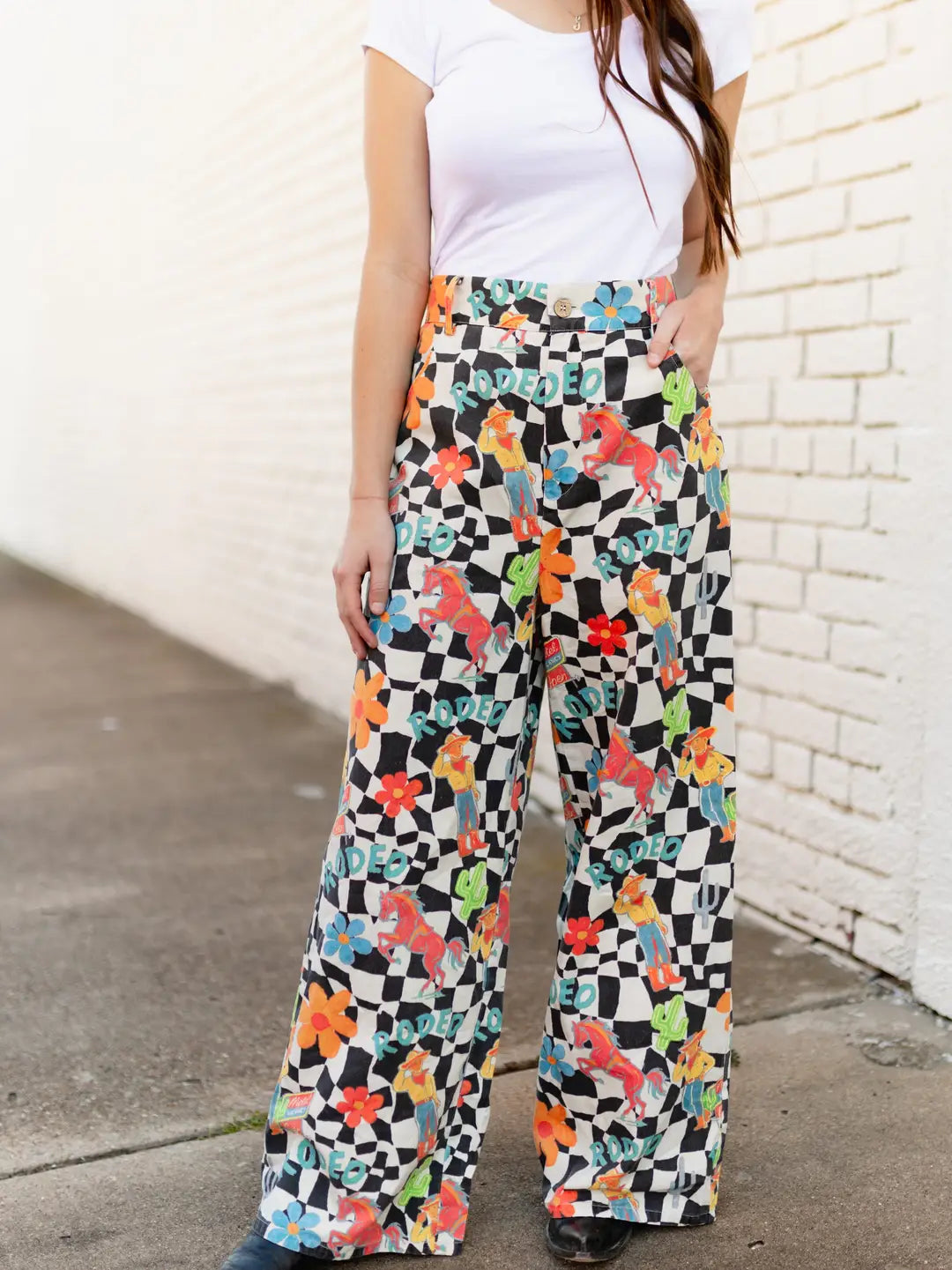 Retro Neon Cowboy Check Pants