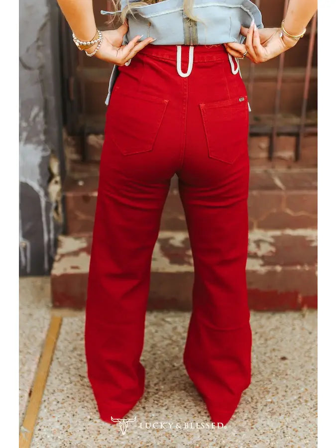 Lucky and Blessed Red Western Yoked Trouser Jeans