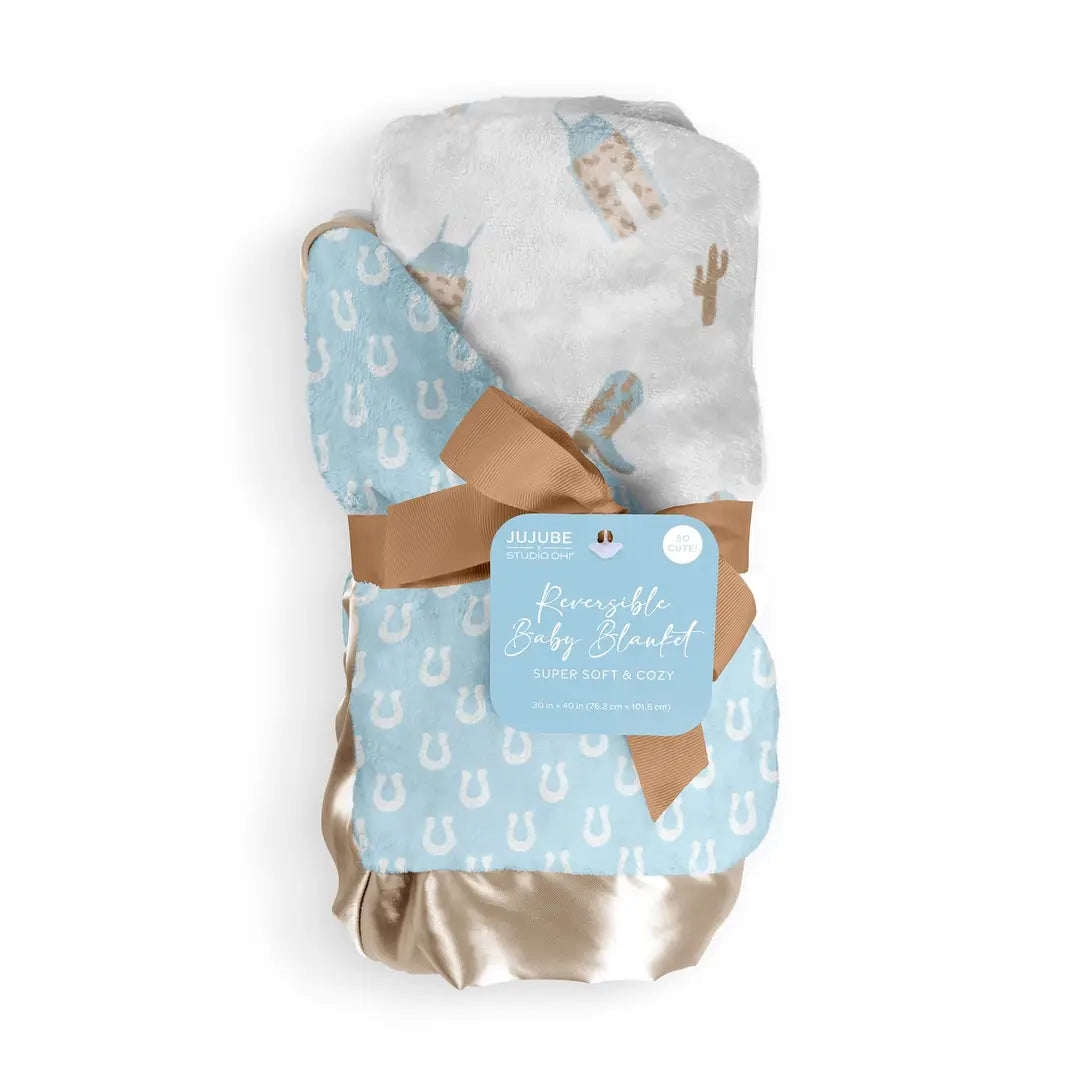Reversible Baby Blanket Howdy Partner Blue