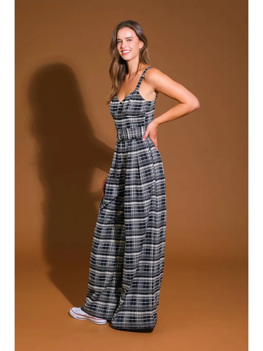 Woven Plaid Jumpsuit