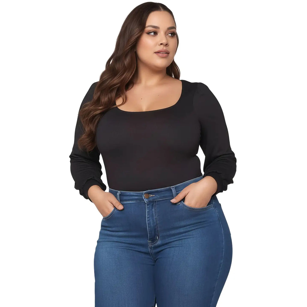 Plus Size Women's Ribbed Funnel Bodysuit