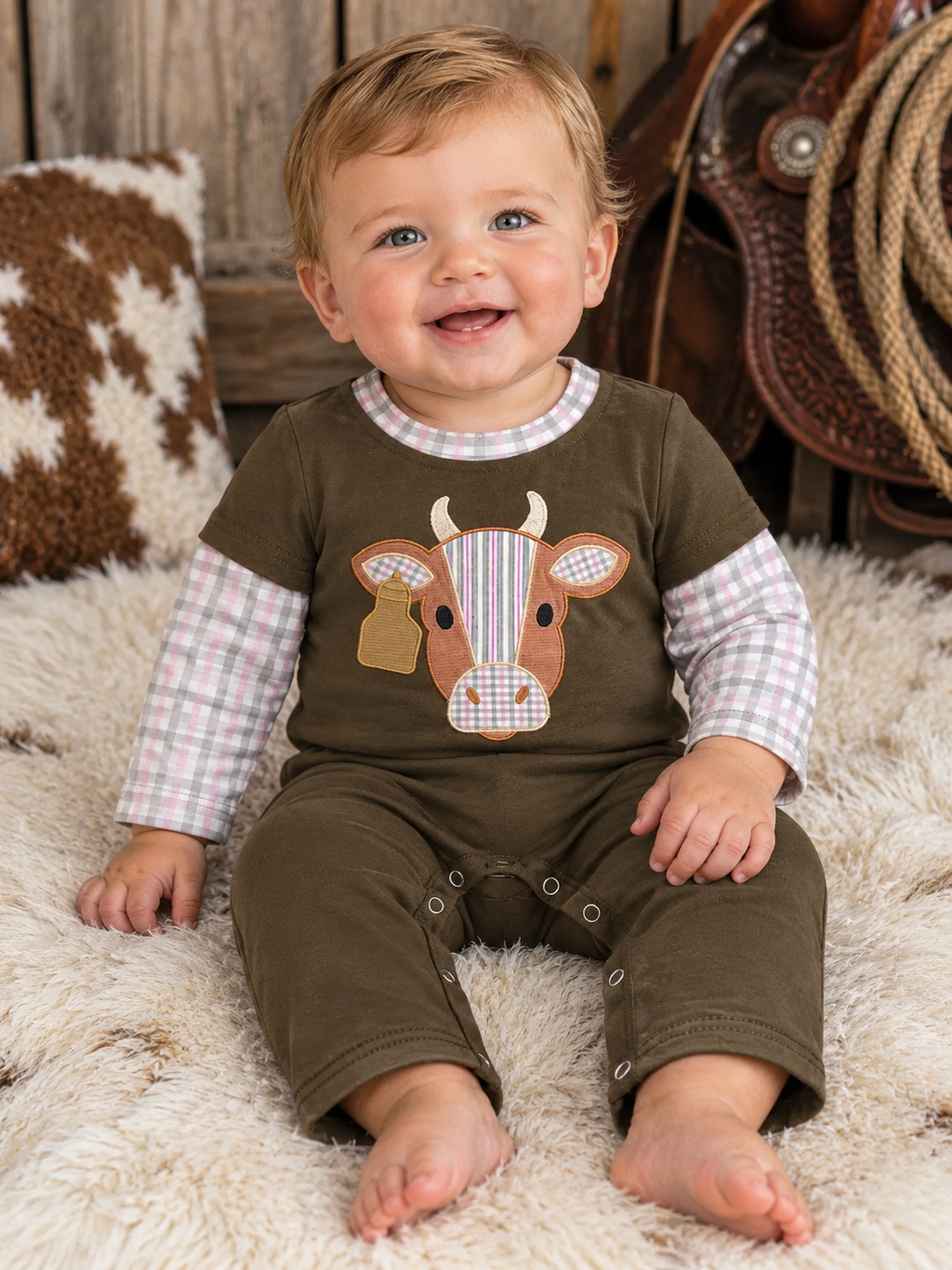 Cattle Ranch Layered Sleeve Romper