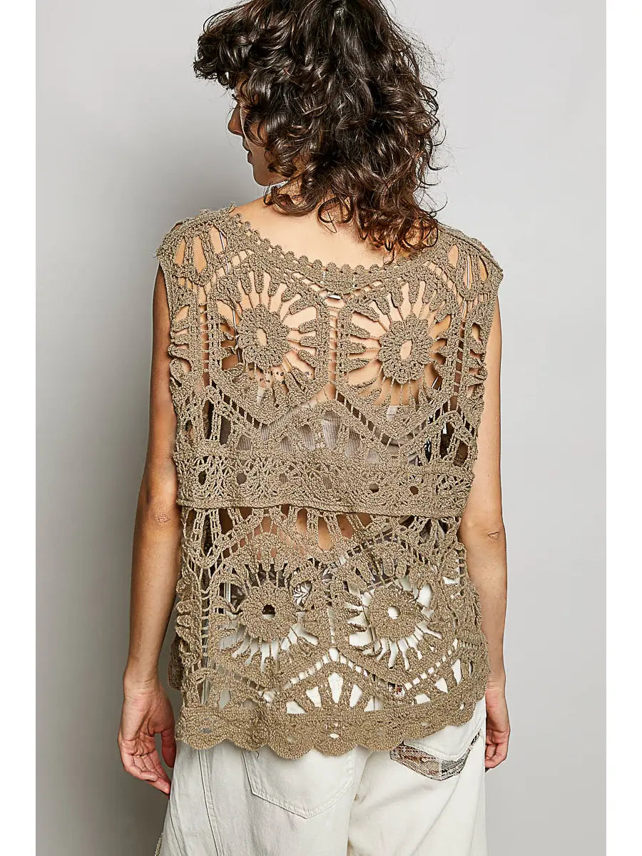 Bohemian Crochet Relaxed Sleeveless Top - One Size Fits Most