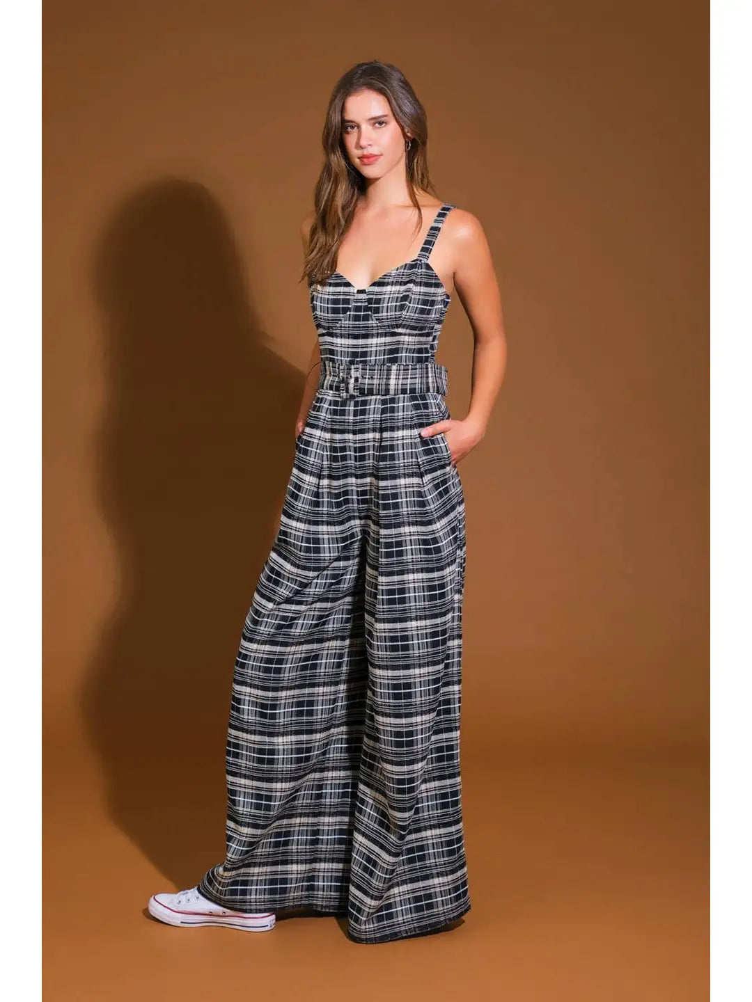 Woven Plaid Jumpsuit