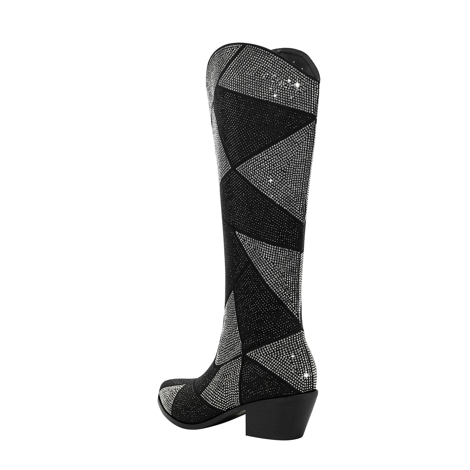 Geometric Black Silver Sparkle Western Knee High Boots