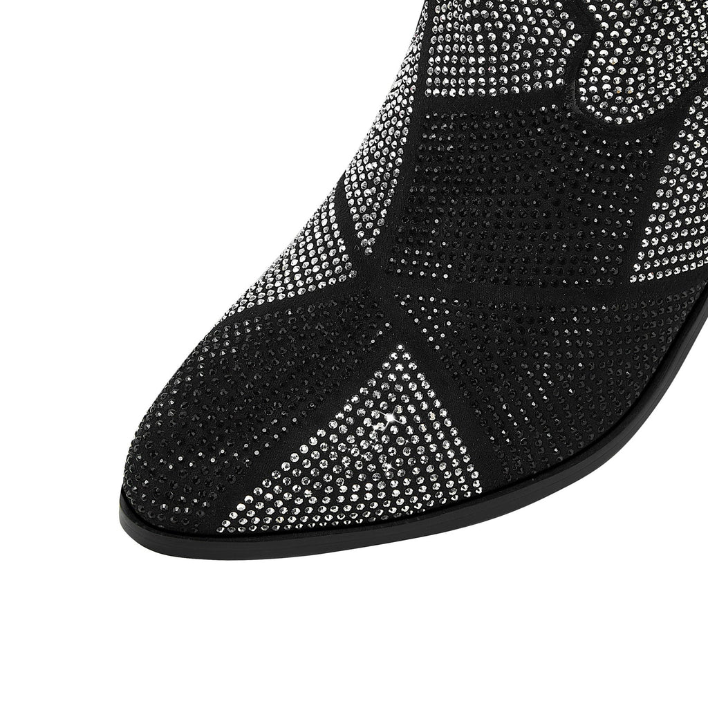 Geometric Black Silver Sparkle Western Knee High Boots