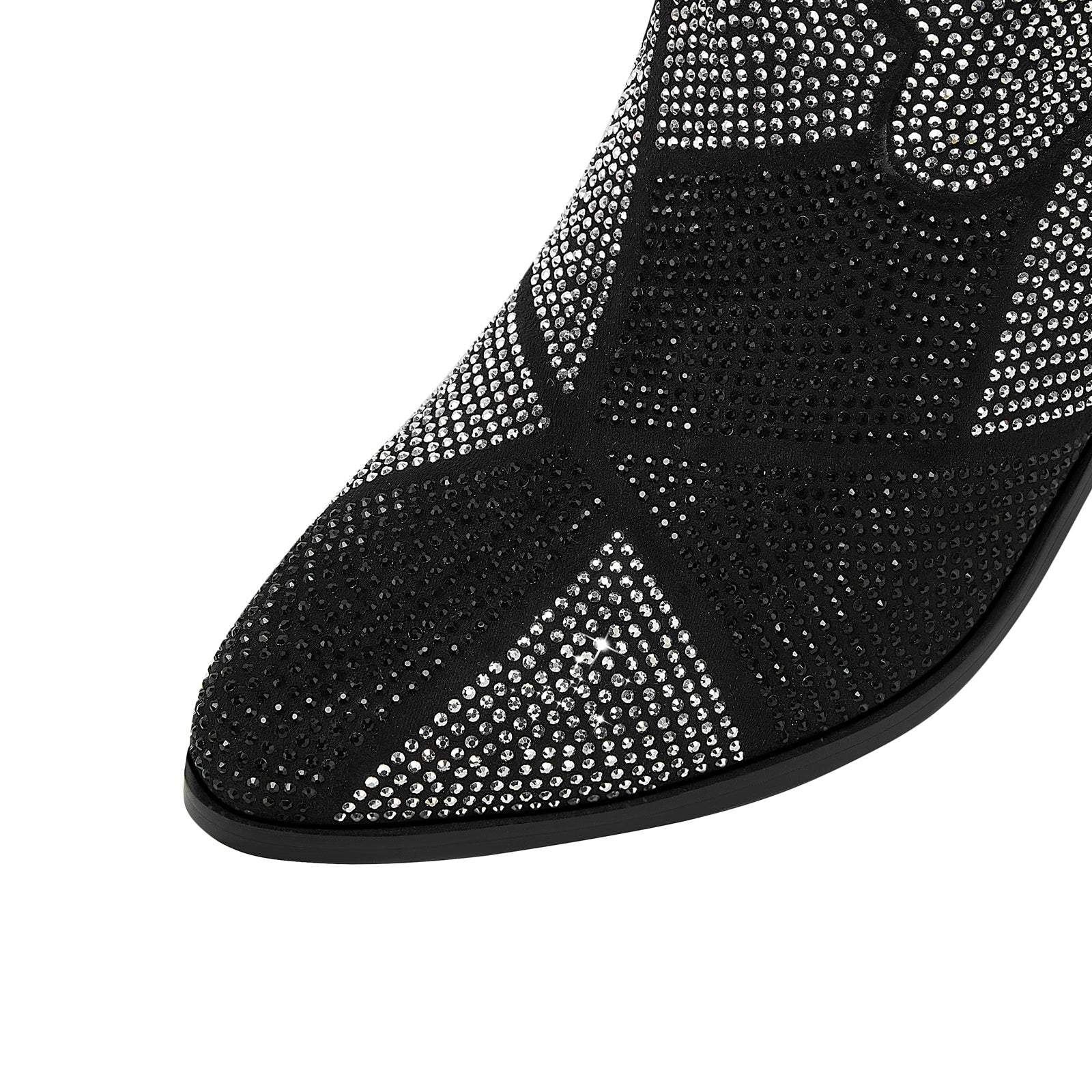 Geometric Black Silver Sparkle Western Knee High Boots