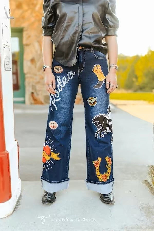Lucky and Blessed Rodeo Patch Jeans