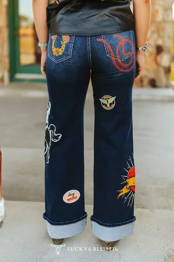 Lucky and Blessed Rodeo Patch Jeans