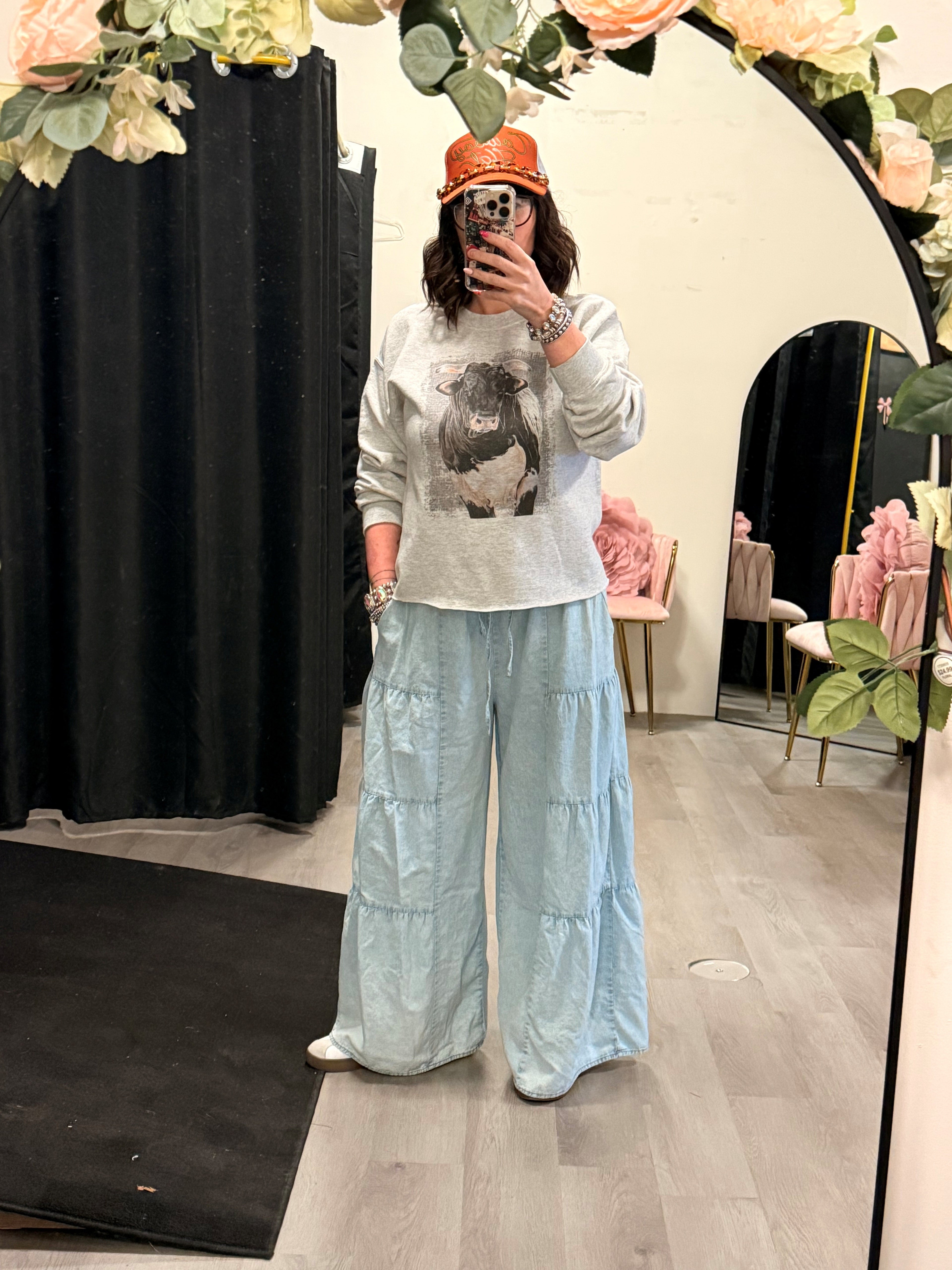Very J Tiered Layers Mineral Washed Chambray Pants