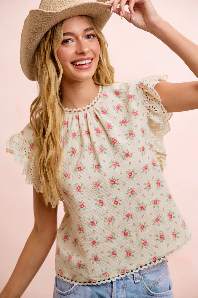 Pretty Pink Flowers Lace Trim Details