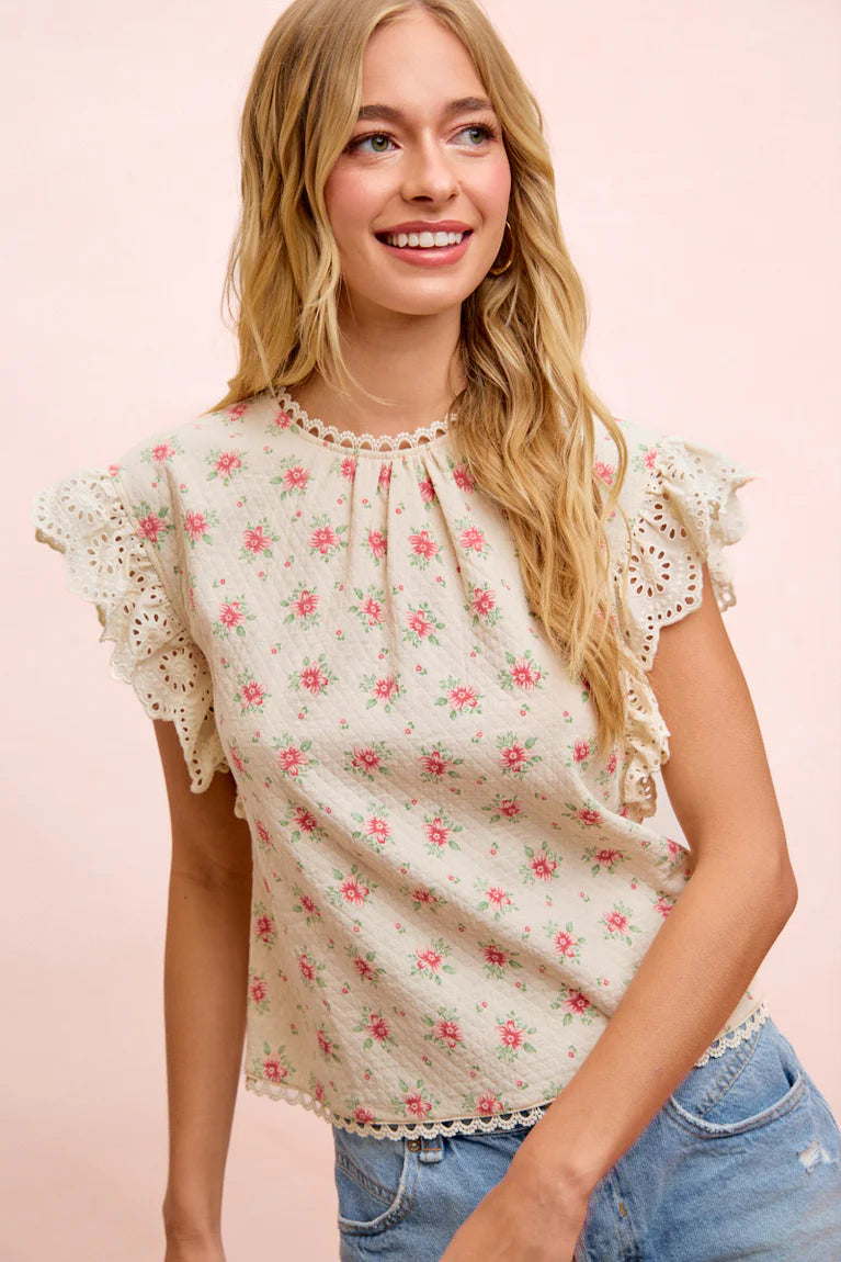 Pretty Pink Flowers Lace Trim Details