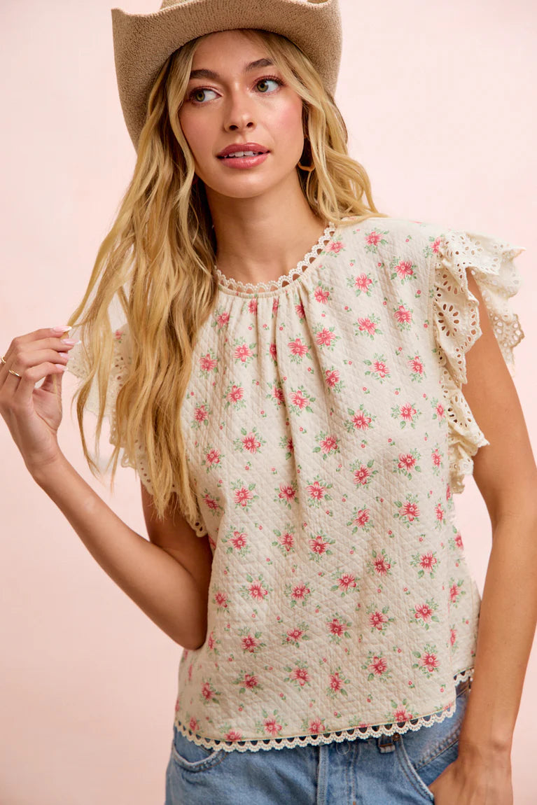 Pretty Pink Flowers Lace Trim Details