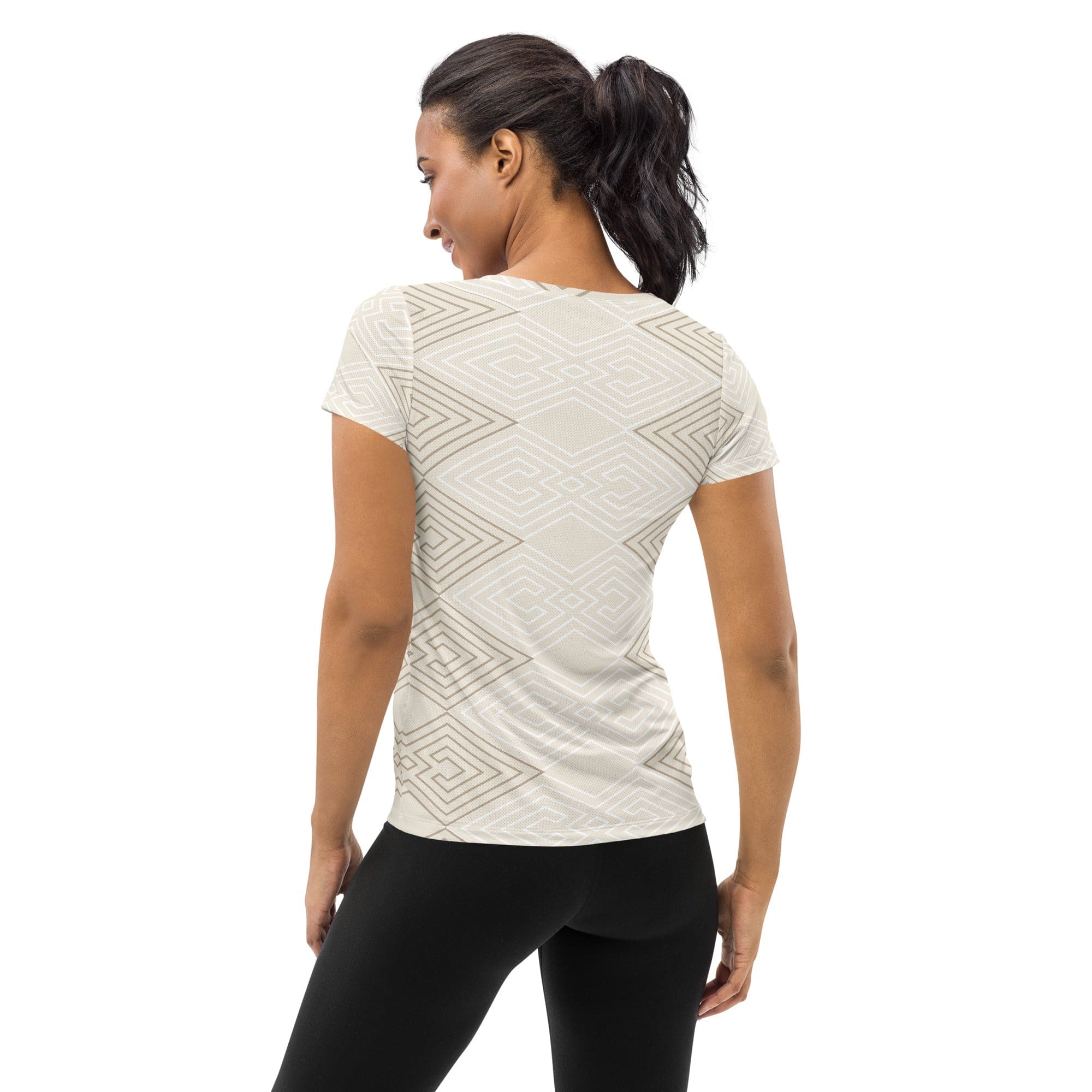 Womens Stretch Fit Athletic Sports T-shirt - Beige Brown Aztec
