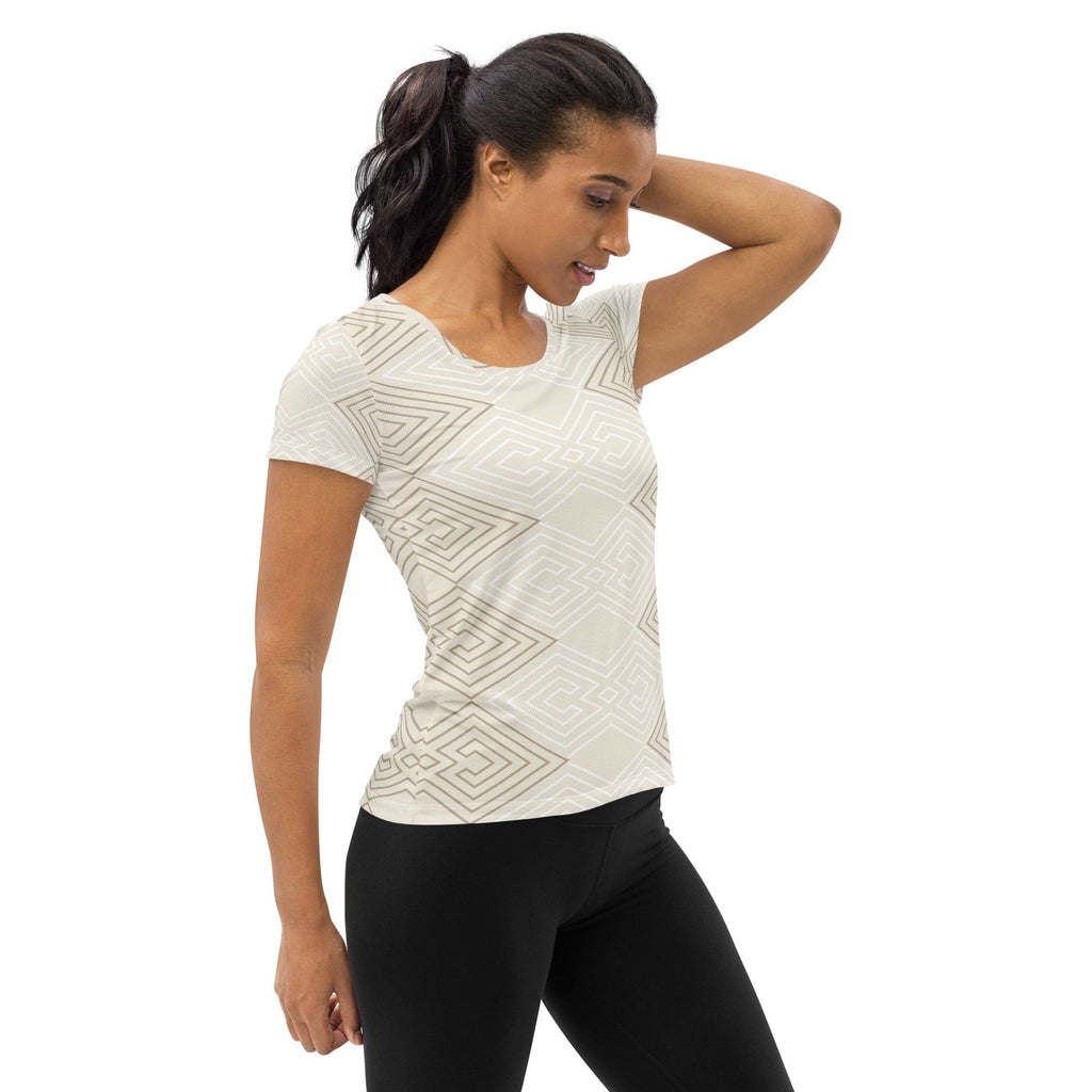 Womens Stretch Fit Athletic Sports T-shirt - Beige Brown Aztec